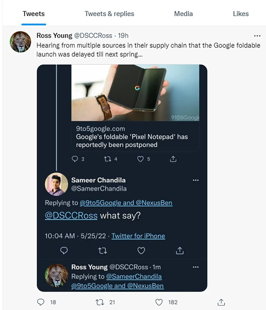 Ross Young tweets about the delay in launching the Google clamshell phone